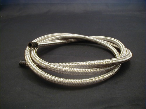 STAINLESS STEEL BRAIDED RUBBER HOSE<br/>1/4", STAINLESS, 6 FOOT LONG  