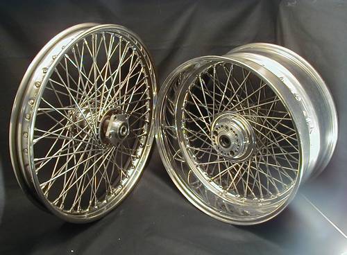 COMPL. STAINLESS WHEEL WM3  2.15"x 18"<br/>40 SPOKES WITH  DUAL FLANGE HUB  