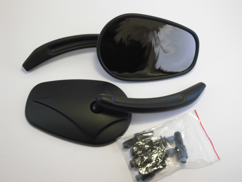 MIRROR TWIN CAM STYLE, DIE CAST WITH SLOTTED<br/>STEM, PAIR, "BLACK COATED"  