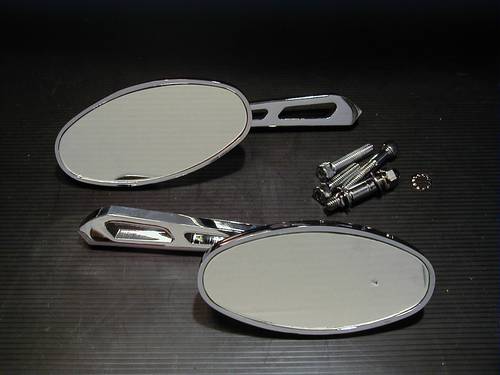 OVAL MIRROR W/ALU STEM 3 (STRAIGHT)<br/>OVAL GROOVED HEAD, CHROME PAIR  