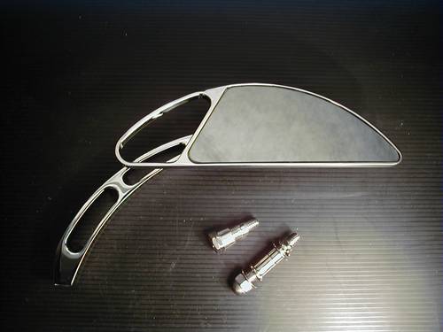 BILLET ALUMINIUM MIRROR, RIGHT<br/>TEARDROP WITH RADIAL STEM,CHRO  