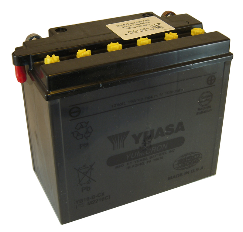 YUASA BATTERY YB16-B-CX, 19Ah/225 CCA<br/>1973-96 FX/FXR/FXST/XL, REPL. 65991-82B OHNE SUREPACK, 172 x 96 x 154 mm 